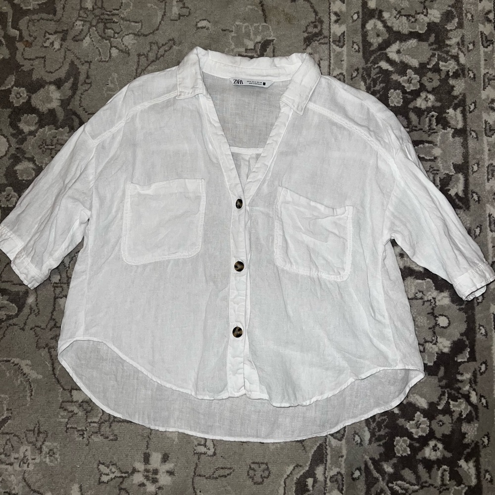 ZARA linen short sleeve button down